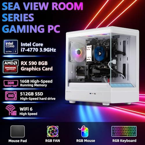 Tisukisu Prebuilt Gaming PC Desktop,Core i7 Tower Computer,RX590 8G,Win11