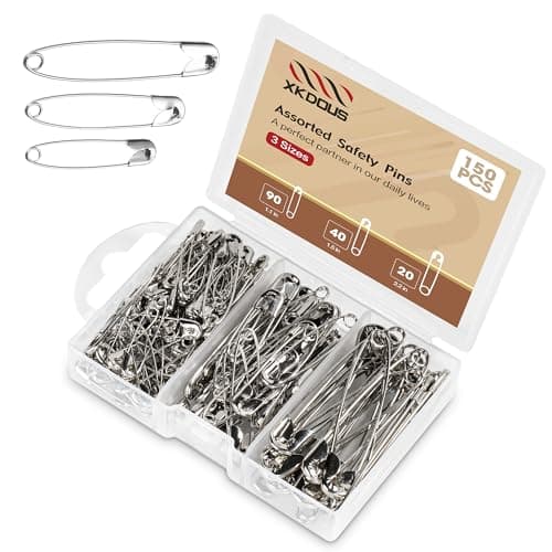 XKDOUS 3 Most Universal Safety Pins Assorted Sizes, Small & Large Safety Pins for Clothes, 150 Pack Silver Sharp Edge Pins for Clothing, Sewing & Craft Supplies