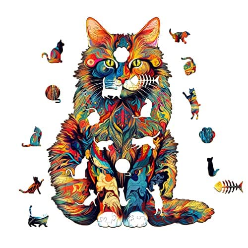 KAAYEE Wooden Jigsaw Puzzles, Wooden Maine Coon Puzzle Adult 23.6 * 18.9in