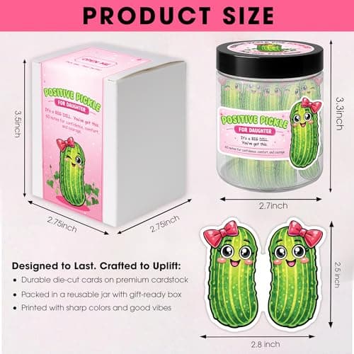 Positive Pickle Jar for Daughter, 60 Affirmation Cards for Teen Girls, Encouragement Gifts for Daughter, Emotional Support Gift, Confidence & Anxiety Relief Jar, Birthday Gift for Girls