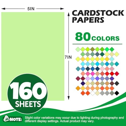 160 Sheets 5" X 7"Colored Cardstock, 80 Assorted Colors 180GSM/65LB Construction Paper Card Stock for Card Making, DIY Crafts, Kids School Supplies, Party Decorations & Printing