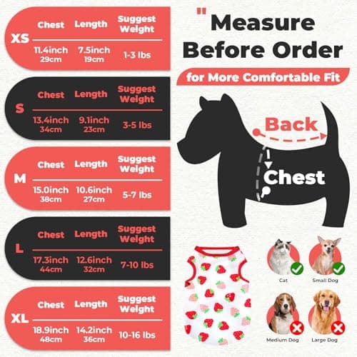 PETCARE Cartoon Dog Shirts for Small Dogs Cute Dog Clothes Red Strawberry Tshirt Soft Cotton Puppy Pajamas Breathable Sleeveless Pet Tank Top Spring Summer Dogs Clothes for Chihuahua Yorkie Shih Tzu