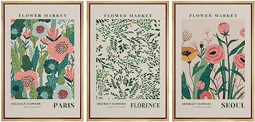 wall26 Framed Canvas Print Wall Art Set Watercolor Pastel Vibrant Flower Market Prints Nature Wilderness Illustrations Modern Art Decorative Floral Botanical Minimal for Bedroom - 24"x36"x3 Natural