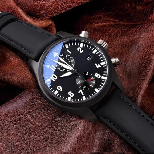 Ritche Genuine Black Leather Watch Band 22mm Classic Vintage Quick Release Top Grain Leather Watch Strap
