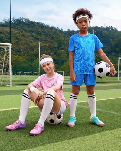 STELLE Kids Soccer Cleats Boys Girls Firm Ground Athletic Outdoor Football Soccer Shoes for Little/Big Kid(GCL005-Violet Blush,1ML)