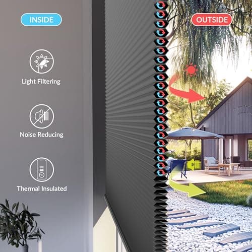 Boolegon No Drill No Tools Cellular Shades Color-Matched Sureness Honeycomb Blinds Easy to Install Cellular Blinds for Windows, Blackout-White, Custom Size