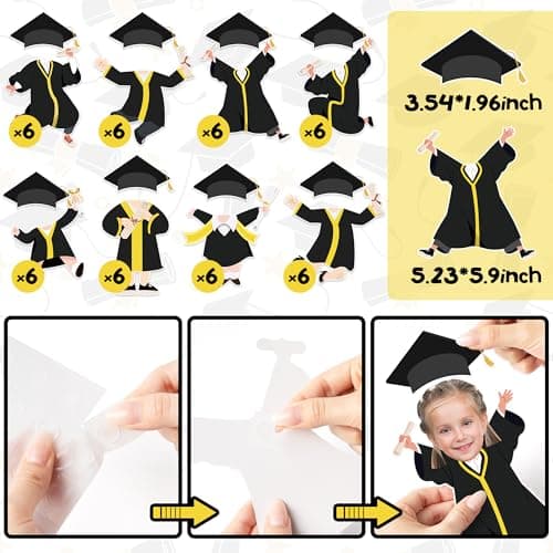 48Sets Graduation Hat Gown Cutout Bulletin Board Decoration Class of 2026 Congrats Grad Paper Cut Out with Photo Space DIY Crafts Classroom Decor for Boys Girls Kindergarten School Wall Party Supplies