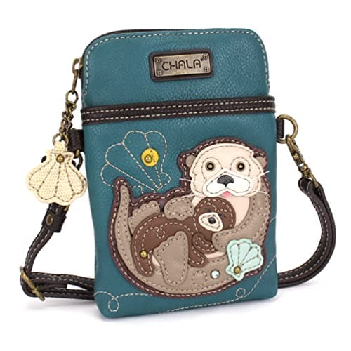 CHALA Ocean Collection Cell Phone Crossbody Purse-Women PU Leather/Canvas Multicolor Handbag with Adjustable Strap, Otters - Turquoise, One Size