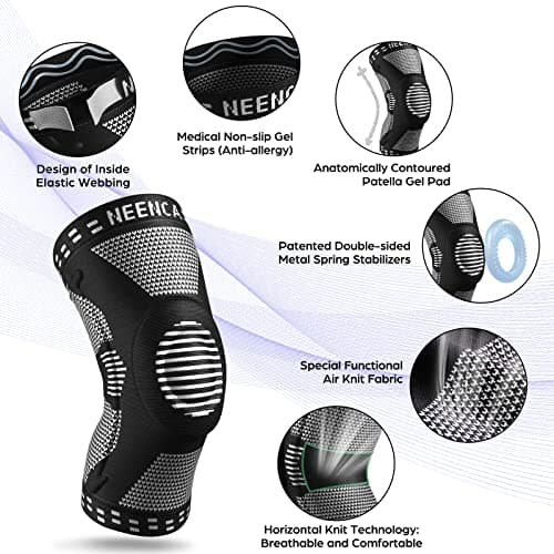 NEENCA Knee Brace for Knee Pain, Compression Knee Support with Air Mesh Fabric, Adjustable Knee Wrap with Side Stabilizers, Ultra-Soft Bandage for Sports, Running, Meniscus Tear, ACL, Arthritis Relief