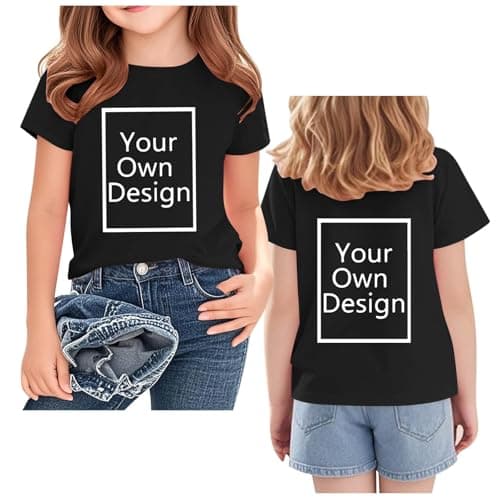 Custom T Shirts for Kids Boys Girls Personalized Youth T-Shirt Custom Image/Text Customized Front/Back Print Black