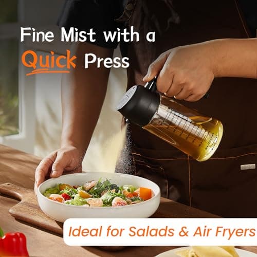 TrendPlain 470ml Olive Oil Spray Bottle for Kitchen Gadgets - 2 in 1 Olive Oil Dispenser Bottle and Air Fryer Accessories for Cooking, Salad and BBQ - 2 Black