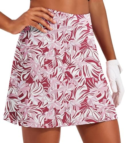 Ekouaer Skort Golf Skirts for Women Tennis Athletic Skirt Inner Shorts Pocket Floral Running Workout Sports Skorts,Pink Floral Medium