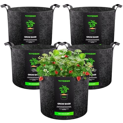 VIVOSUN 5-Pack 15 Gallon Grow Bags Heavy Duty 300G Thickened Nonwoven Plant Fabric Pots with Handles