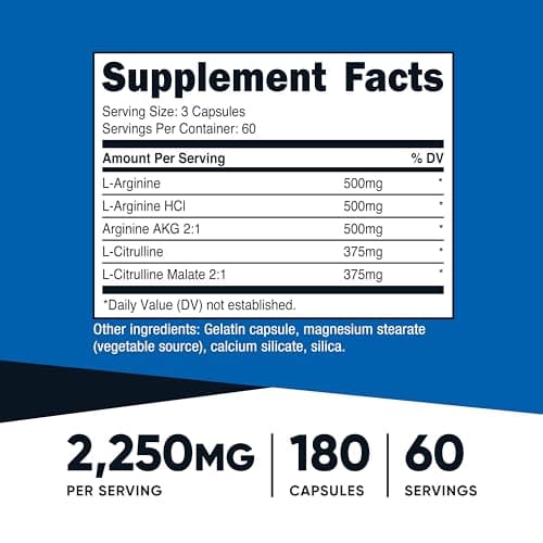 Nutricost Nitric Oxide Booster 2250mg, 180 Capsules, Gluten Free