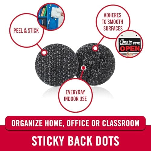 VELCRO Brand Dots with Adhesive Black | 200 Pk | 3/4" Circles | Sticky Back Round Hook and Loop Closures for Organizing, Arts and Crafts, School Projects
