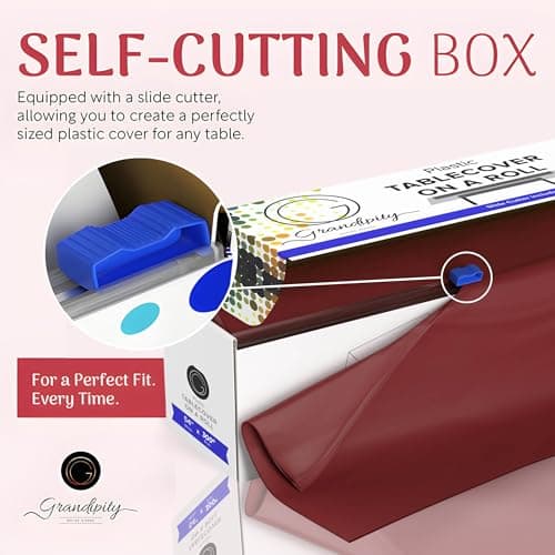 Grandipity Plastic Tablecloth Roll - 54" x 300' Burgundy Table Cloths for Parties - Disposable with Cutter Box - Cut to Size Table Cover for Rectangle & Round