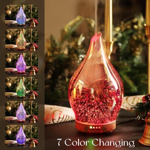 Porseme Essential Oil Diffuser 3D Firework Glass Aromatherapy Ultrasonic Humidifier Auto Shut-Off Timer Setting BPA Free Aroma Decoration for Home Office Spa Gift 150ml (Rose Gold)