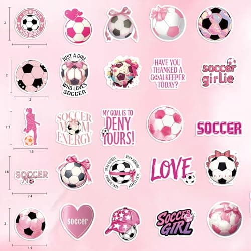 50Pcs Pink Soccer Stickers for Women - Vinyl Waterproof Football Decals for Laptops, Water Bottles, Journals | Cute Sporty Gift for Female Athletes, Players, Teens Girls