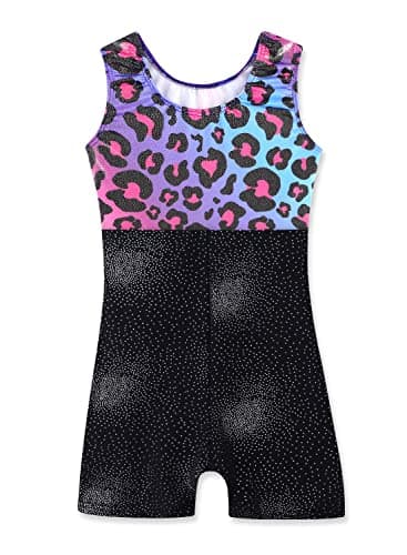 Kidsparadisy Girls Leotards for Gymnastics Outfits Sparkle Kids Sleeveless One-Piece Colorful Dancewear Bodysuit,Leopard 110(3-4Y)