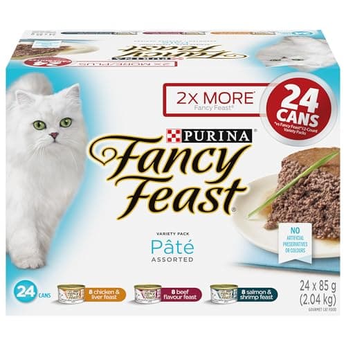 Fancy Feast Wet Cat Food, Pate Assorted Variety Pack 3 Flavours - 85 g Can (24 Pack)