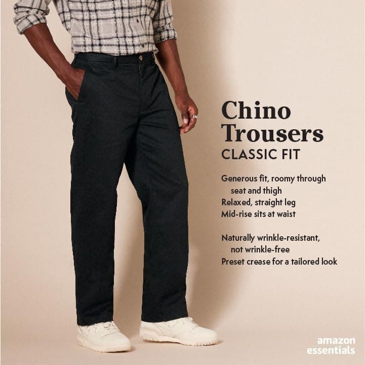 Amazon Essentials Men's Classic Fit Wrinkle-Resistant Flat-Front Casual Chino Trouser (Available in Big and Tall) 38W / 32L Navy