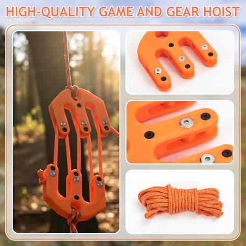 Game and Gear Hoist Pulley System, Ultralight Block and Tackle Pulley System, Portable Block and Tackle Gear Hoist for Backcountry Hunting Camping