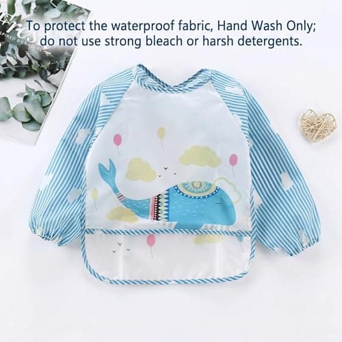PandaEar (3 Pack) Baby Long Sleeve Bibs Waterproof| Baby Infant Toddler 6-36 Months for Eating, Stain and Odor Resistant