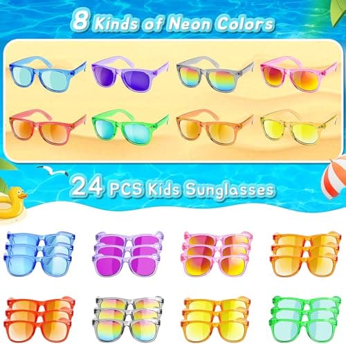 Kids Sunglasses Party Favors - 24 Packs UV400 Protection Sunglasses Bulk for Boys Girls Birthday Graduation Party