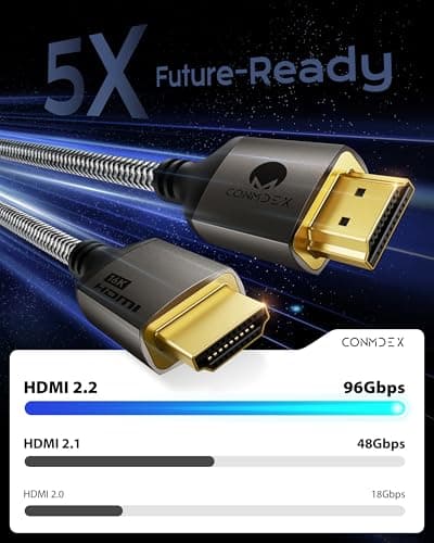 CONMDEX 16K HDMI 2.2 Cable 6.6ft — Designed for Stable High-Bandwidth Connections | 96Gbps Headroom, 8K@120Hz 144Hz / 4K@240Hz, eARC, HDR & VRR | Gaming Console, Graphics Card, TV, Monitor & Soundbar