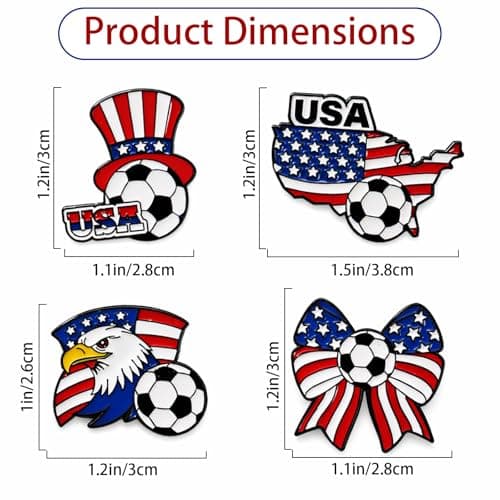 4 PCS World Cup Soccer Pins 2026 Patriotic American Flag Pins for Bags Backpack Jersey Fan Gear World Cup Collectible Soccer Pin 2026 Game Day Accessories for Football Fans Team Spirit