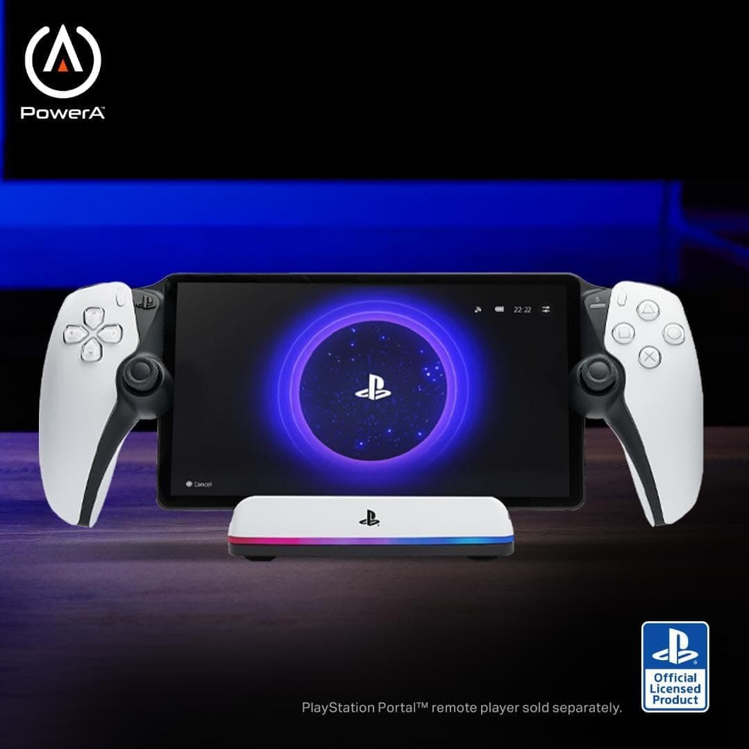 PowerA Charging Station for PlayStation Portal Remote Player with Lumectra, RGB lighting, USB powered, magnetic charger, charge and display, weighted base, officially licensed