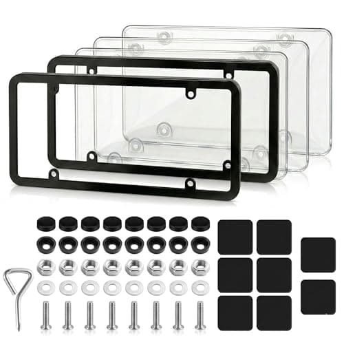 Bulgery Clear License Plate Covers 2 Pack with 1 Extra Spare, Shatterproof & Anti-Yellowing Car Tag Protectors, 100% Street Legal License Plate Holders with Anti-Rattle Pads & Hardware