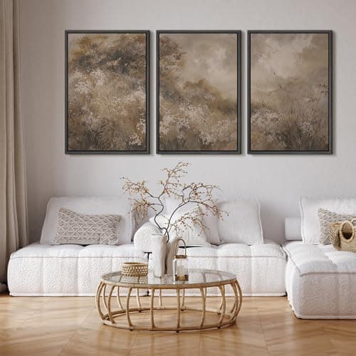 SIGNFORD Framed Canvas Print Wall Art Set Neutral Botanical Meadow Landscape Earth Tone Nature Illustrations Modern Art Relax/Calm for Living Room, Bedroom, Office - 24"x36"x3 Black