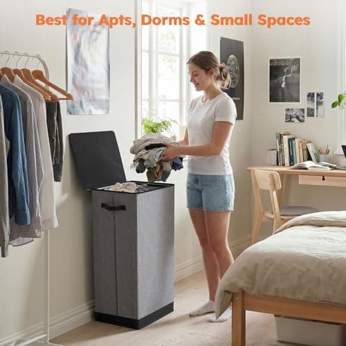 SOLEDI 100L Laundry Basket with Lid Large Laundry Hamper, Clothes Hamper with Laundry Bag Easy to Carry, Collapsible Storage Bins for Bedroom, Bathroom, Dorm, Apartment, College, Wardrobe, Grey