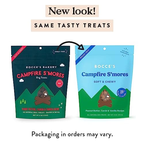 Bocce's Bakery Campfire S'Mores Treats for Dogs, Wheat-Free Everyday Dog Treats, Made with Real Ingredients, Baked in The USA, Natural Soft & Chewy Cookies, Peanut Butter, Carob, & Vanilla, 6 oz