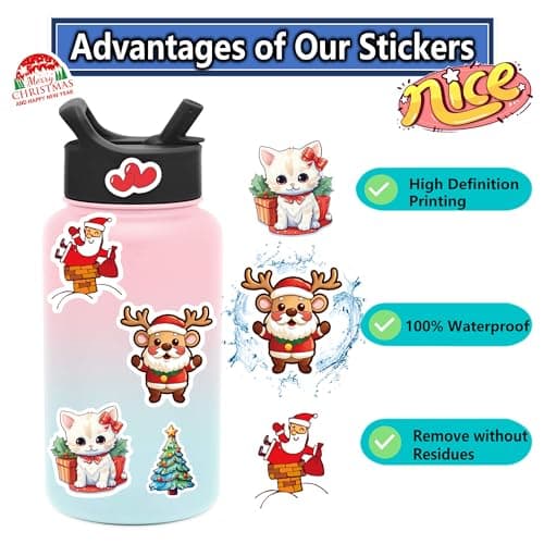 100 Pcs Christmas Stickers, Merry Christmas Vinyl Stickers for Kids, Funny Christmas Holiday Stickers for Water Bottles, 2026 Christmas Stickers for Gifts