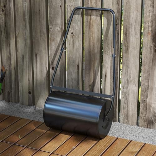 DURHAND 20" Push/Tow Behind Lawn Roller, Heavy Duty Sod Drum Roller Filled with 11 Gal Water/Sand, Grass Flattener for Yard, Patio, Park, Black