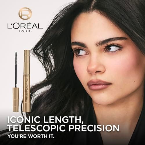 L’Oréal Paris Telescopic Mascara, Eyelash Lengthening Mascara, Unique Non-Clumping Formula, Delivers Intense Length, For Sensitive Eyes, Blackest Black, 8 ml