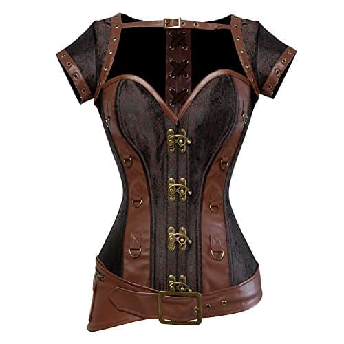 KSHUN Women's Luxury Punk Rock Leather Steampunk Corset Vintage Steampunk Gothic Bustier Corset (Brown,3X-Large)