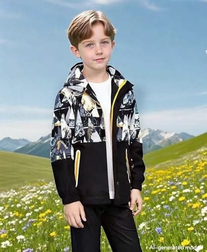 Aiwujiwu Boys Girls Rain Jacket with Fleece Lining - Lightweight Waterproof Windbreaker Hooded Raincoat for Kids