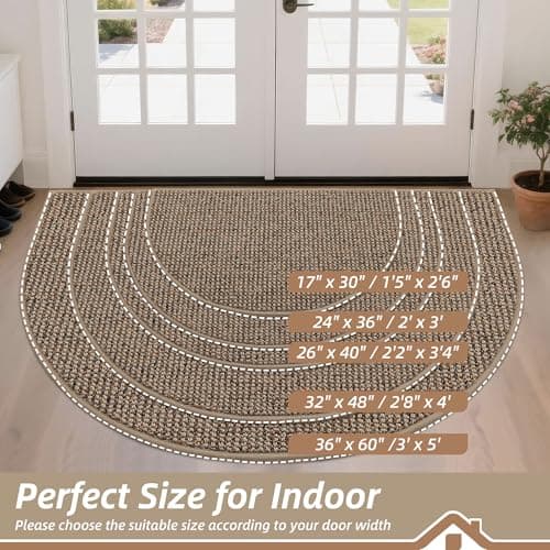 BEQHAUSE Dirt Trapper Door Mat 17" x 30" Half Circle Non Slip Washable Doormats Entrance Rugs Absorbent Welcome Low Profile Floor Mats for Front Back Door and Entryway, Taupe