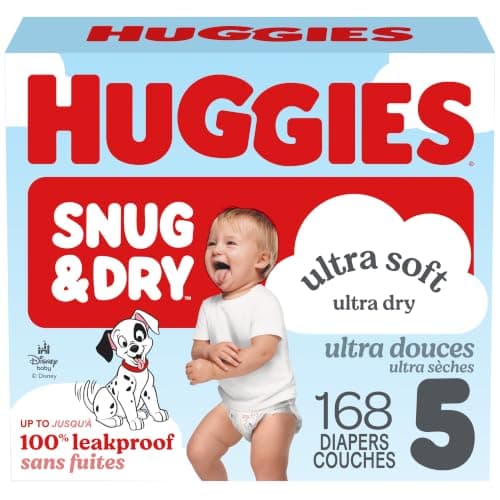 Huggies Size 5 Diapers, Snug & Dry Baby Diapers, Size 5 (25-37 lb.), 168 Count, Packaging May Vary