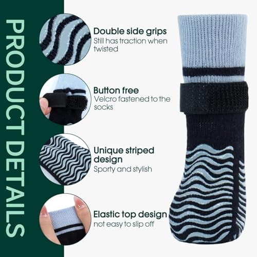 Kuoser Non Slip Dog Socks for Hardwood Floors, Dog Grippy Socks with Double-Sided Traction, Anti Slip Dogs Booties Paw Protectors to Prevent Licking Paws for Small Medium Large Senior Dogs, 4 Pack-L