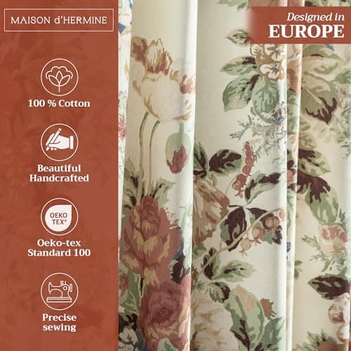 Maison d' Hermine Curtains for Living Room 100% Cotton 96 inch Length Two Panel Light Filtering Curtains for Windows with Rod and Loop Pockets Spring Summer (Abbeville, 50" W x 96" L)