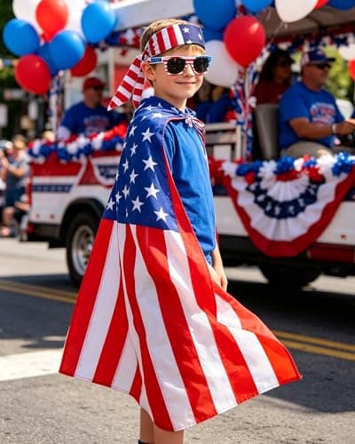 BleSky 250 Year American Flag Costume Cape for kid, 4th of July American Flag Patriotic Independence Day Holiday Costumes Celebratio Patriotic Party Accessories