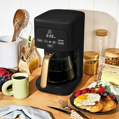 B - 12-Cup Programmable Coffee Maker with Touch Controls, Auto Brew Timer, Reusable Filter, Large Glass Carafe, Countertop Coffee Machine (Black Sesame)