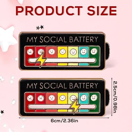 2pcs Social Battery Slider Pin Badges - Double Buckle Lapel Enamel Emotional Pin for 7 Days A Week (Black)