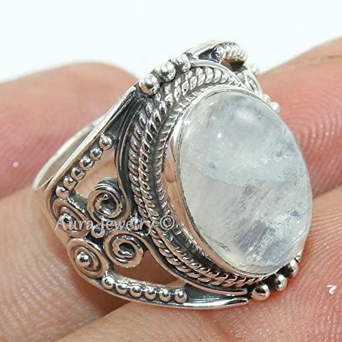 Sterling Silver 925 Ring For Womens Rainbow Moonstone Ring Sterling Silver Statement Ring June Birthstone Oval Gemstone Ring
