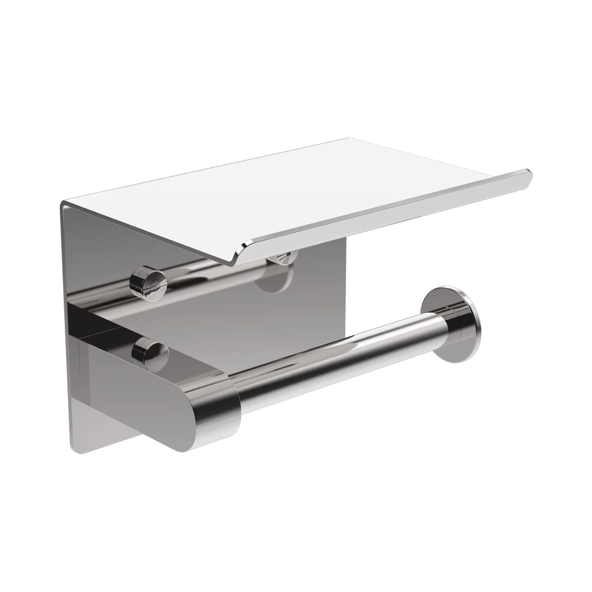 Ibergrif MK34053 - Portarrollos Adhesivo Sin Tapa de Papel Higiénico con el Teléfono Móvil Estante de Almacenamiento, Plata, Acero Inoxidable