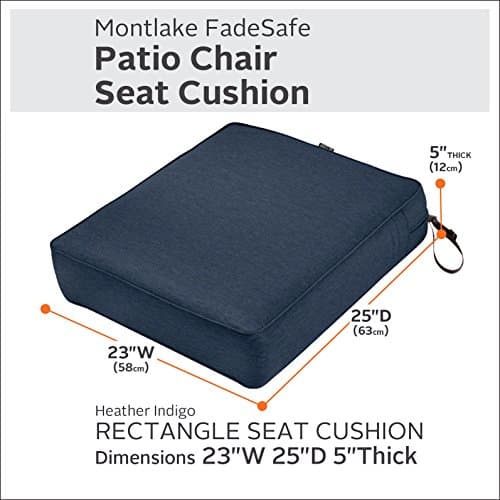 Classic Accessories Montlake Patio Fade Safe Seat Cushion, Heather Indigo 23" Wx25 Dx5 T